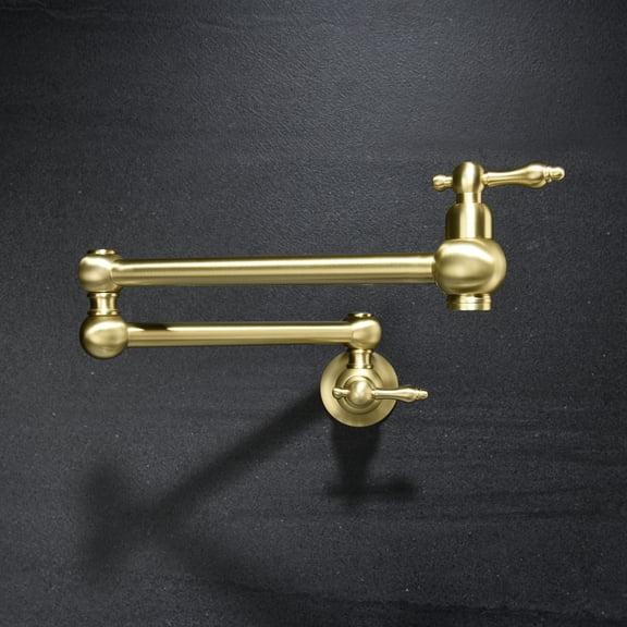 Izzovium Gold Pot Filler Faucet Wall Mount, Brass Swivel Arm Faucet with Dual Handles for Precise Water Control, 9.84x7.87x2.36in, Anti-Corrosion & Splash-Proof Design