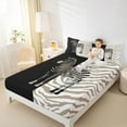 thumbnail image 4 of Feelyou Cartoon Zebra Kids Queen Sheet Sets, Fashion Stripes Lines Flat Sheet, Black Kawaii Animal Queen Fitted Sheet, Lightweight Room Decor, 4pcs, 4 of 7