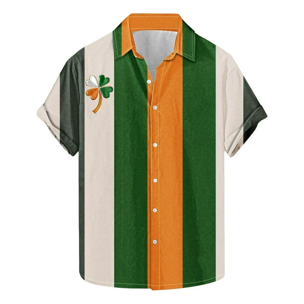 Camisas de Manga Larga para Hombres Día de San Patricio Impreso Manga Corta Solapa, Poliéster Ligero para Vacaciones Informales