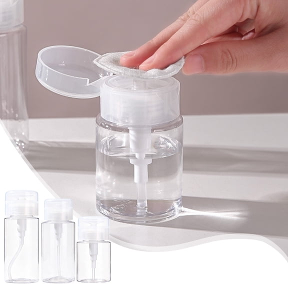 Travel Size Push Pump Bottle, Transparent Refillable Liquid Container for Makeup Remover Lotion Alcohol Nail Polish Remover, Leakproof Portable Travel Bottles, Topliu