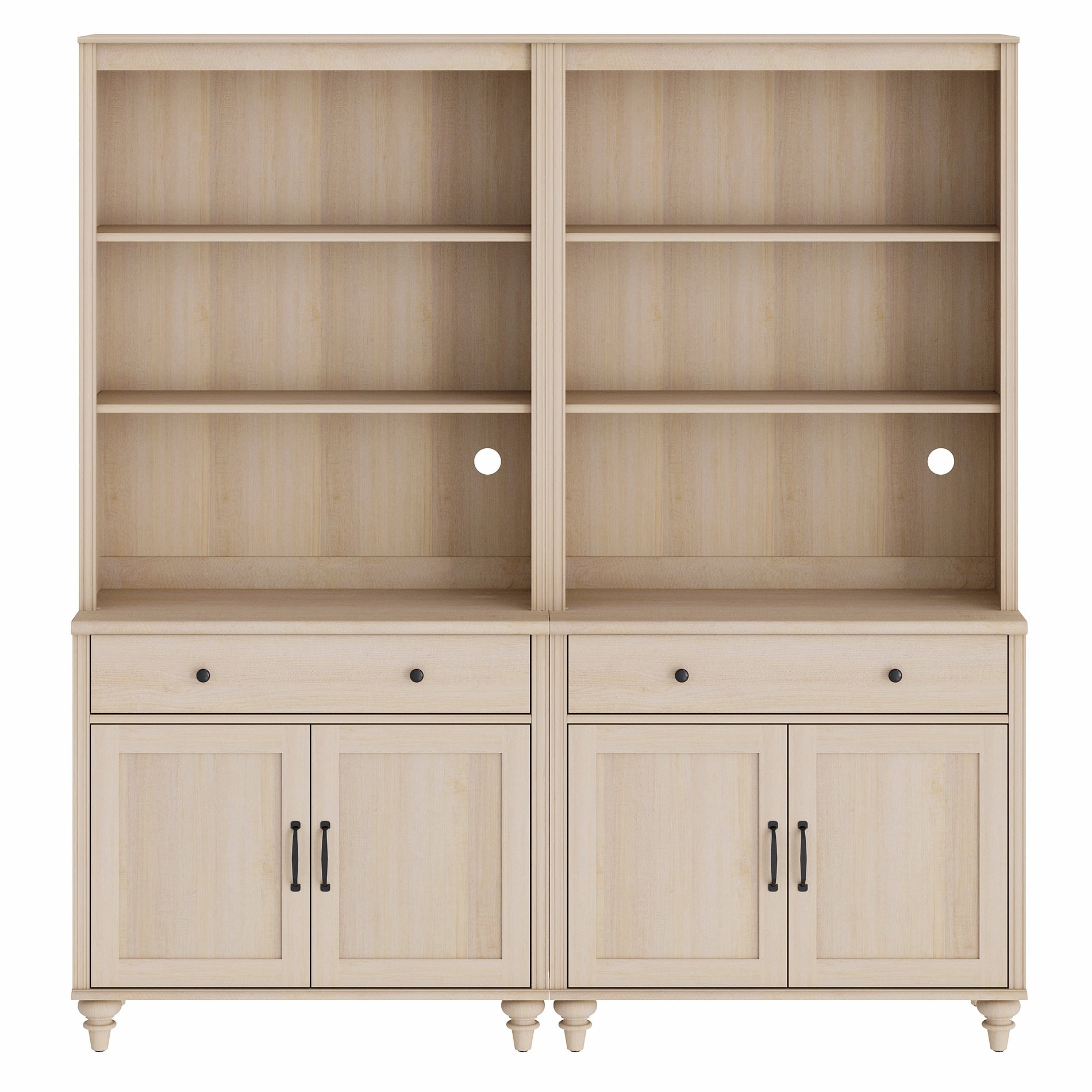 Farmhouse 5 Tier Bookcase With 2 Drawers and 4 Doors, Beige, 67.7" W