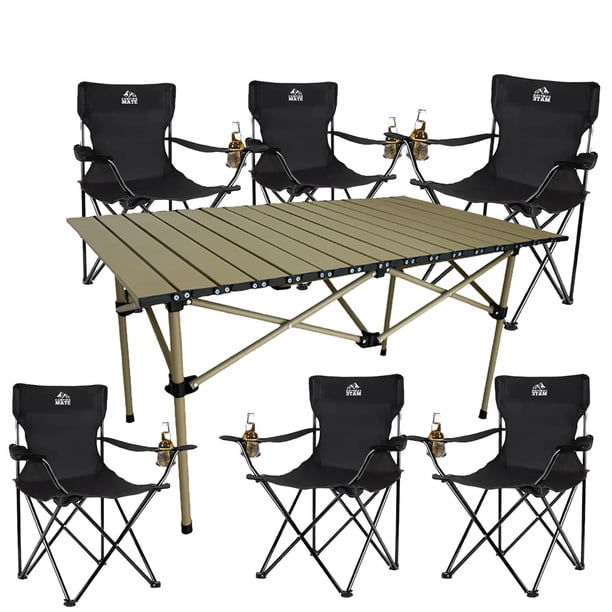 6 Sillas Plegables De Camping Y Playa Para Exterior Con Mesa negro