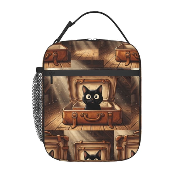 Black Cat Lunch Bag Mystic Cat Design Insulated Leakproof Thermal Lunch Bag With Buckle Handle Reusable Lunch Box For Work Office Women Men