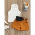 thumbnail image 3 of Faithtur Toddler Girl Summer Clothes Set, Solid Ribbed Mock Neck Vest + Shorts with Pockets + Waist Bag, 3 of 9