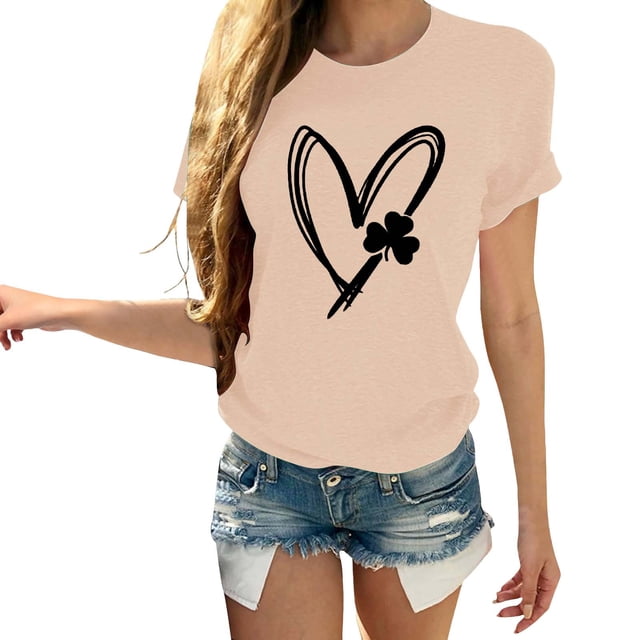 Pxiakgy Vente Chaude! T-Shirt Trèfle de la Saint-Patrick pour Femmes Chanceux Irlandais Manches Courtes T-Shirt Graphique Trèfle Mode Décontractée Imprimé Amour Col Rond Manches Courtes T-Shirt
