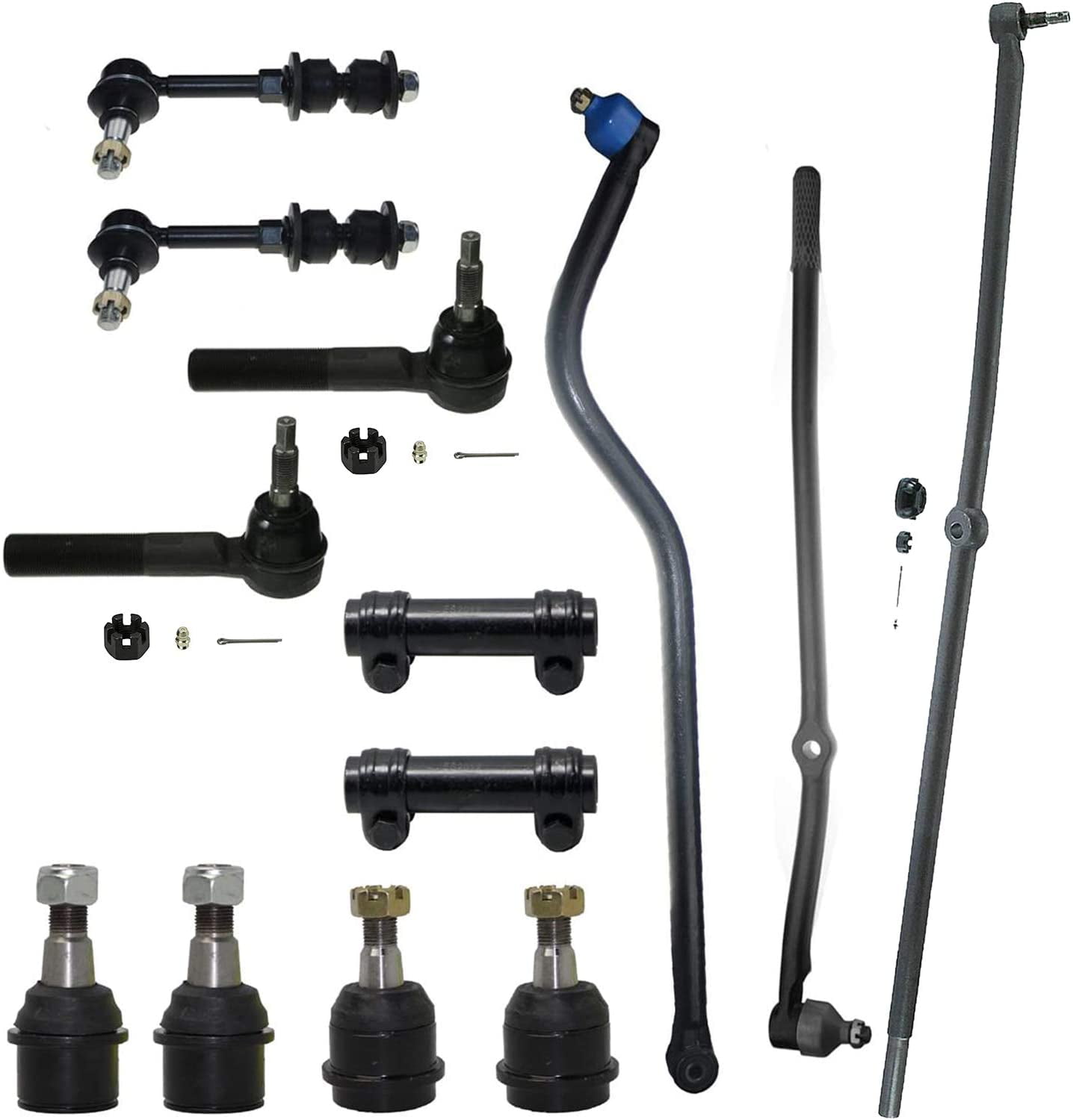 Front Upper & Lower Ball Joints Inner Outer Tie Rod Drag Link Adjustment Sleeves & Sway Bars 13pc Kit Left & Right Side for 2000-2002 Dodge Ram 3500 4WD 2000-2002 Ram 2500 DANA 60 4x4 