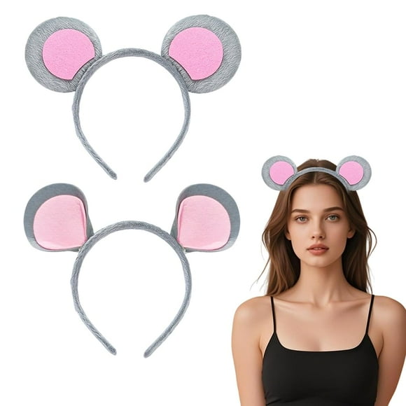 2pcs Mouse Ears Headband For Women Gray Rat Plush Headwear Cute Mouse Hairband Halloween Animal Ears Costume Accessories For Halloween Cosplay Party Decoration