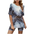 thumbnail image 2 of zanvins Ensemble de Hauts d'Été pour Femmes 2024 Mode Féminine Blouse Col Rond Manches Courtes Hauts Shorts Ensemble Décontracté, 2 of 5