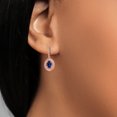 thumbnail image 3 of Gem Stone King 18K Rose Gold Plated Silver Blue Created Sapphire and White Moissanite Dangle Earrings for Women (1.71 Cttw, Gemstone September Birthstone, Oval 6X4MM), 3 of 4