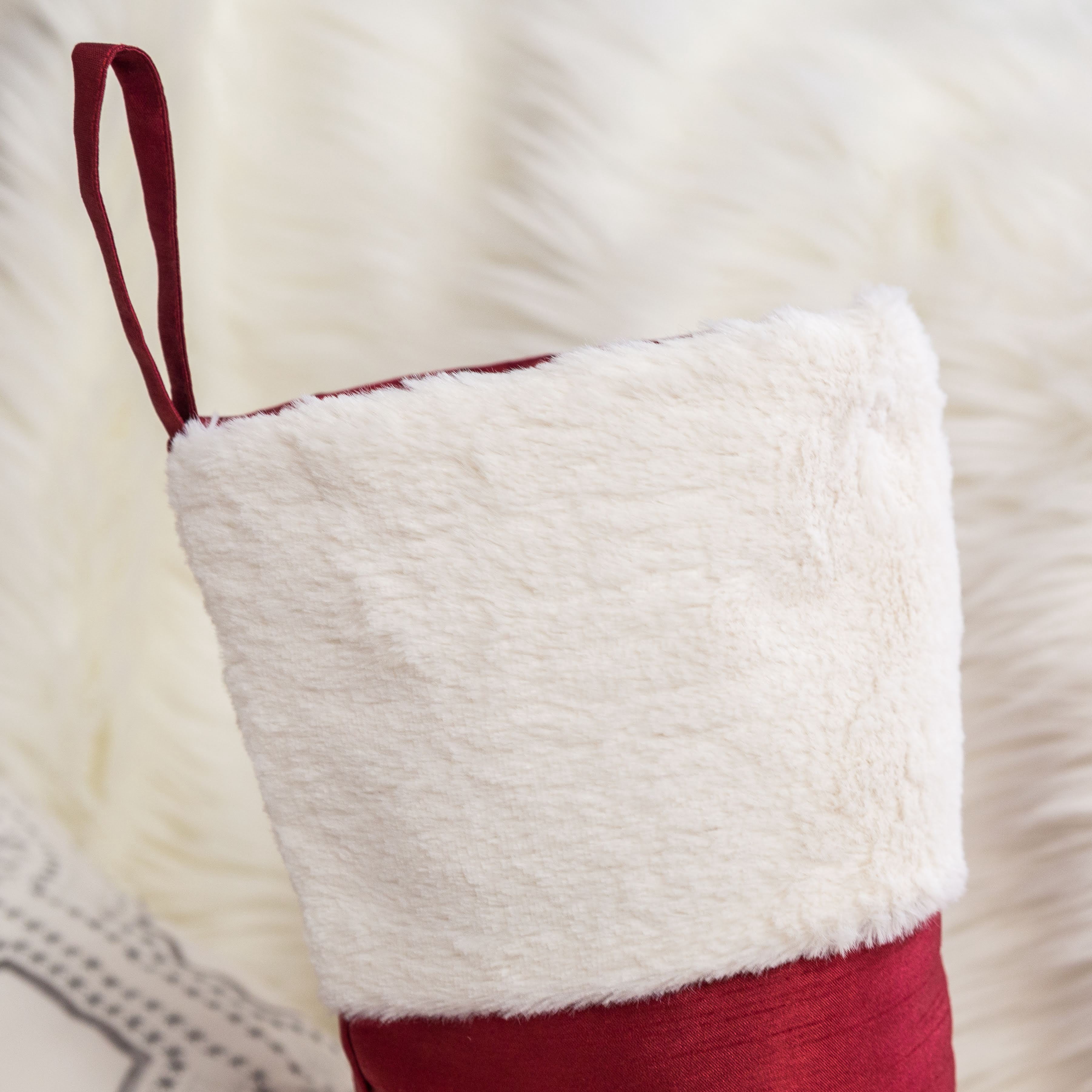 20 in. Red Polyester Reindeer Christmas Stocking with Stitched Accents