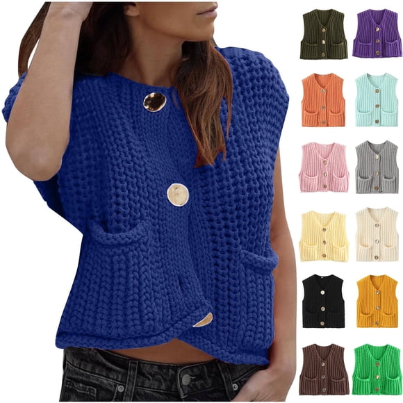Dianli Pocket Button Short Sleeve Knit Tank Top Collar Button Front Versatile Casual Pullover Lightweight Breathable Ribbed Knit Soft Fabric Cute Everyday Layering And Office Wear Black L