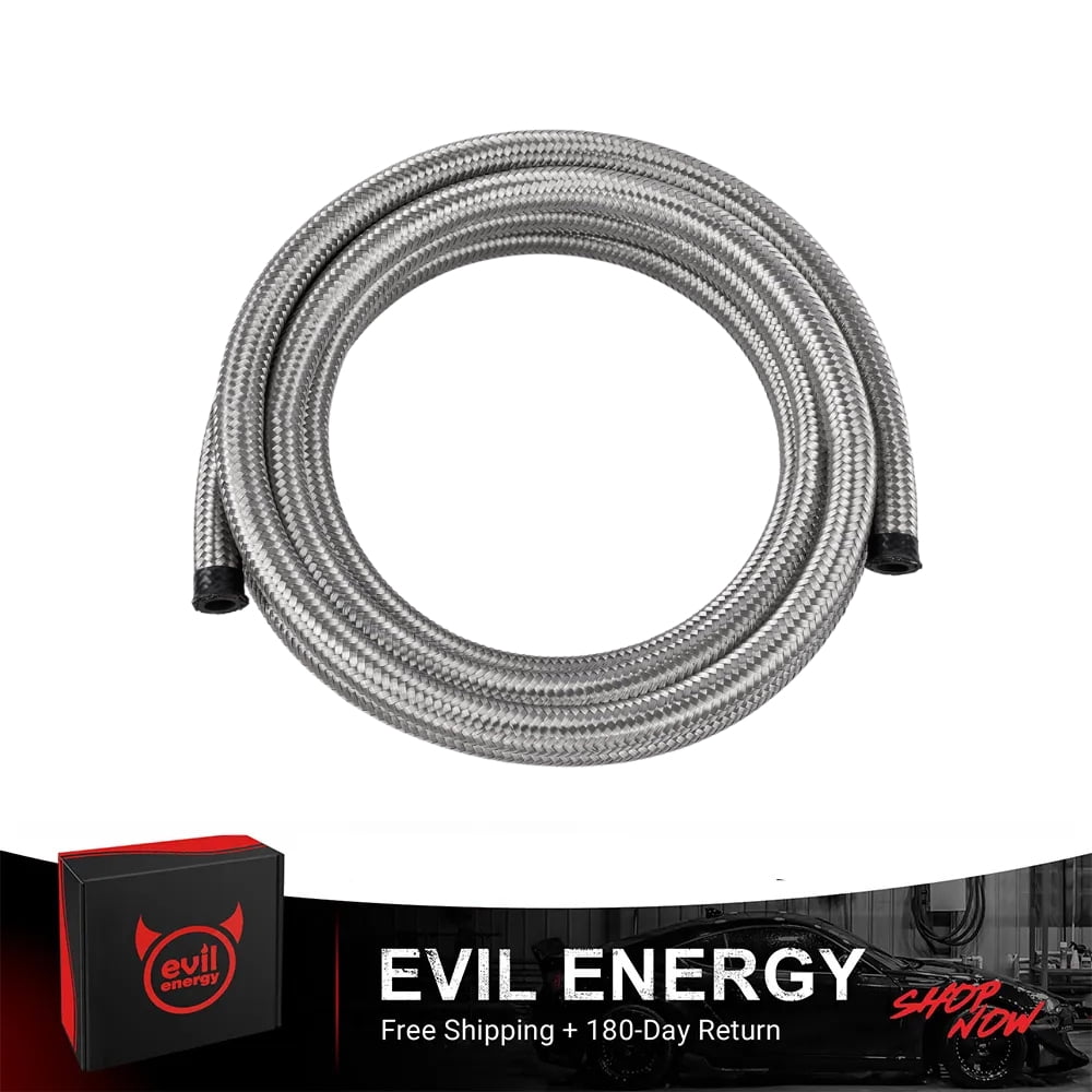 EVIL ENERGY 6AN CPE Nylon Braided Fuel Return Hose 10FT Silver — High Pressure Oil Resistant Transmission Cooler Line