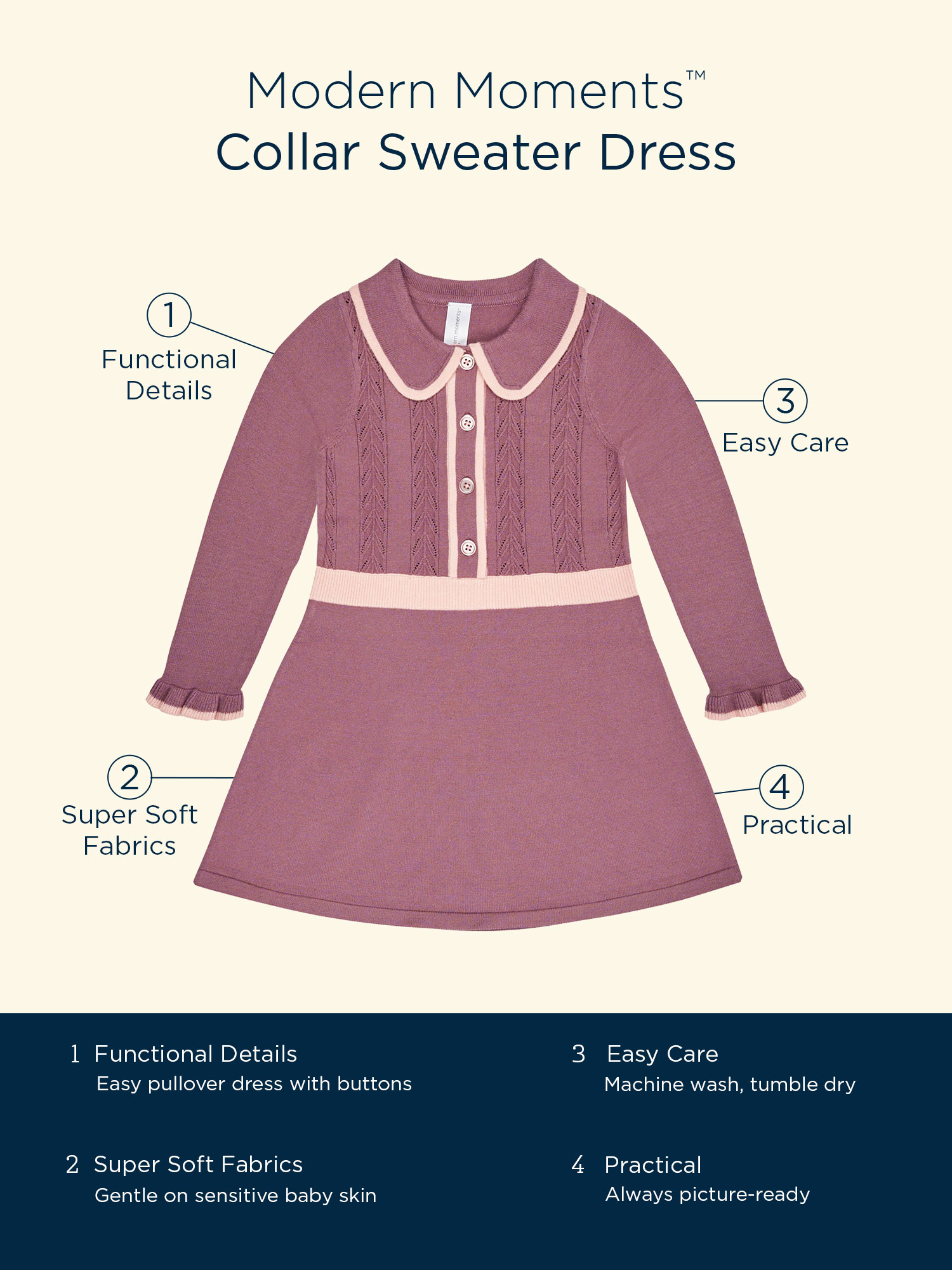 Modern Moments By Gerber Toddler Girl Collar Sweater Dress, Sizes 12 Months - 5T