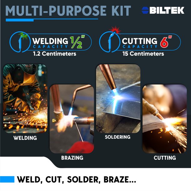 Biltek Oxygen Acetylene Torch Kit – Portable Welding, Cutting & Brazing Kit With Regulators, Hoses, Tips & Case