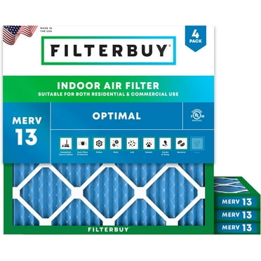 Filterbuy 13.25x13.25x1 MERV 13 Health Defense, Pleated HVAC AC Furnace Air Filters (4-Pack)