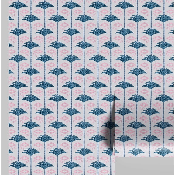 S4Sassy Peel & Stick Vinyl Wallpaper, Chic Geometric Palm Wallpaper Contact Paper Waterproof- Blue, 25"x120", Removable Wall Covering for Home Decor in Bedrooms, Renter Space, Cabinet
