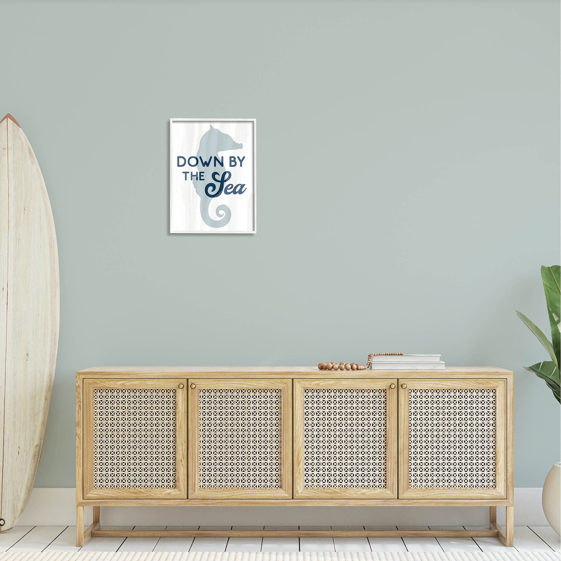 Stupell Industries Down By The Sea Seahorse Graphic Art White Framed Art Print Wall Art, Design by Lil' Rue