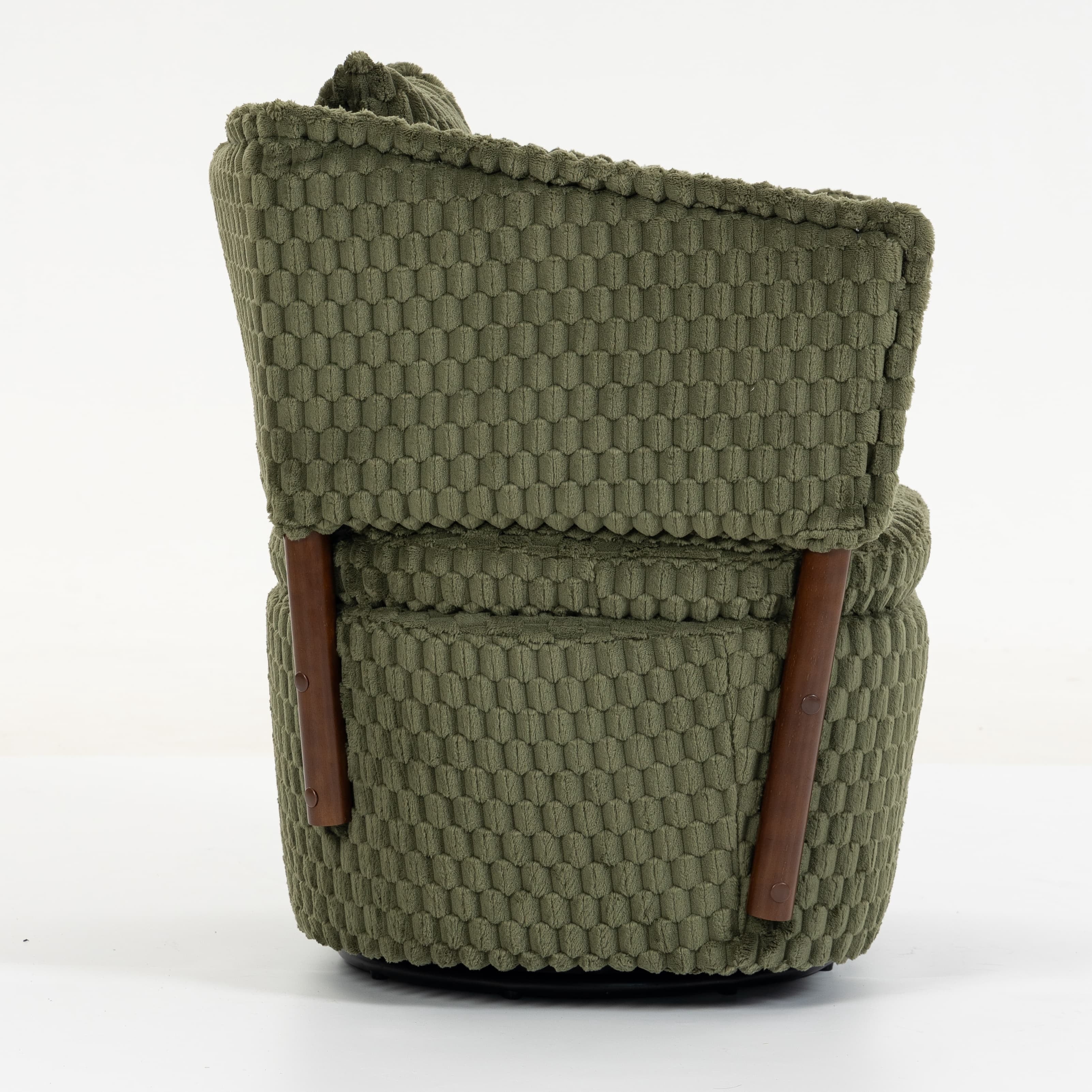 Aukfa Mid Century Modern 360 Swivel Accent Barrel Chair with Lumbar Pillow & Hidden Storage,Corduroy,Olive Green