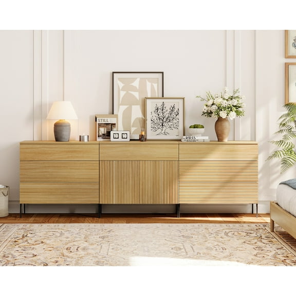 94.5" Modern Reeded 7-Drawer Dresser Set for Bedroom, Minimalist Chest of Drawers with Storage, Wooden Dresser for Living Room, Bedroom, Entryway