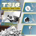 thumbnail image 5 of Cable de acero inoxidable 316, cuerda de alambre de 400 pies y 1/32 pulgadas con 100 topes de mangas de aluminio para luces de cadena, tendederos colgantes, alambre enrejado, 5 of 5