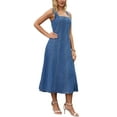 thumbnail image 4 of Women's Sleeveless Denim Dresses Square Neck Stretch Raw Hem Jean Maxi Dress S Blue, 4 of 6