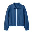 thumbnail image 7 of Ovzne Women's Zip Up Cropped Cardigan Lapel Collar Long Sleeve Jacket Drop Shoulder Ribbed Hem Casual Coat,Navy Jackets for Women, 7 of 7
