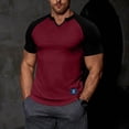 thumbnail image 5 of Fewfanhot Men's Slim Fit Raglan Sleeve Notch Neck T-Shirt, Ribbed Knit Color Block Casual Top, Breathable Fashion Tee for Men, S-3XL, 5 of 9