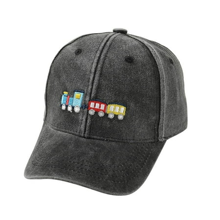 TBWNWG Washed Baseball Cap for Kids with Adorable Train Embroidery Adjustable Sun Hat for Outdoor Adventures Size 2-8 Years