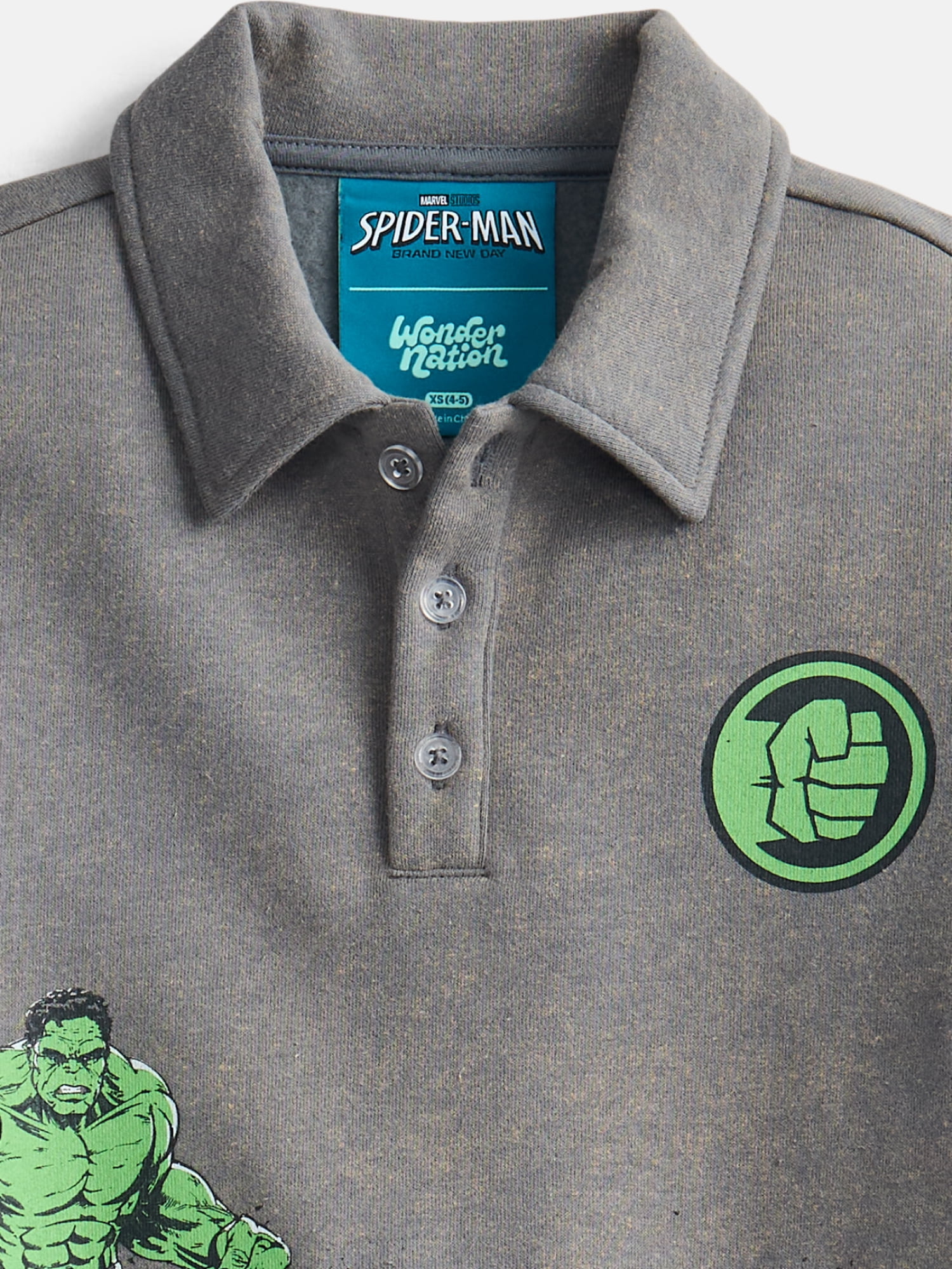 Wonder Nation Boys' Hulk Graphic Polo Sweatshirt with Long Sleeves, Sizes 4-18