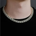thumbnail image 3 of 14K Gold Over 925 Silver 10mm Hip-Hop Necklace, Densely Set Moissanite Cuban Neck Chain, A Trendy Gift for Music Lovers or Those Embracing Bold Styles,Father's Day Gifts for Dad, 3 of 6