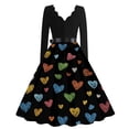 thumbnail image 4 of Valentines Day Dresses Fit and Flare Dress with Heart Print Pattern Ribbon Waist for Women Vintage Purple 3XL, 4 of 4