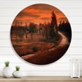 thumbnail image 2 of Designart 'The Road By The Farm In Dark Pink Sunset' Farmhouse Circle Metal Wall Art 23x23 - Disc of 23, 2 of 5