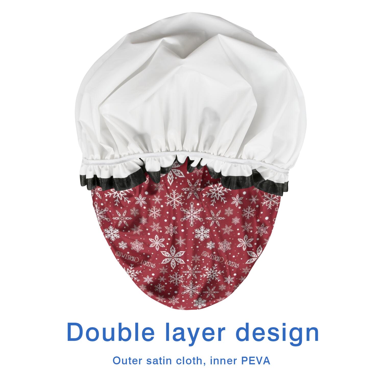 Shower Caps,Red Christmas Snowflake Pattern Waterproof Shower Cap for Women 4 Pieces,Double Reusable Hair Cover for Shower PEVA Elastic Stretch Hem