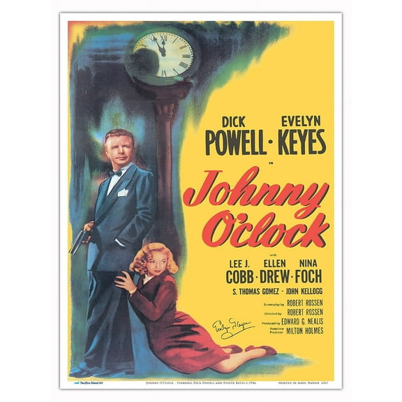 Johnny O’Clock - Starring Dick Powell and Evelyn Keyes - Vintage Film Noir Movie Poster c.1946 - Master Art Print (Unframed) 9in x 12in