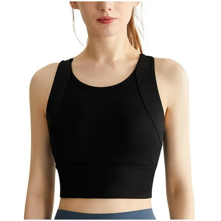 Bigersell Sports Bra Crop Tops for Women Racerback Cropped Tank Tops Yoga Bras Comfort Soft Pull-On Closure Padded Wireless Bralette Sleeveless Workout Athletic Tops Wire-Free Bras Black S