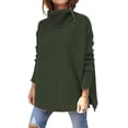 thumbnail image 4 of Turtleneck Sweater Mid Length Batwing Sleeve Slit Hem Tunic Pullover Sweaters Winter Tops Women Clothing, 4 of 10