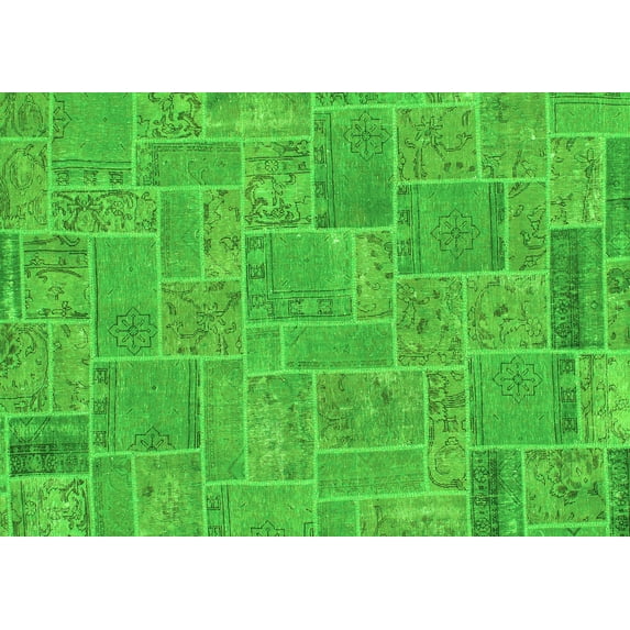 Ahgly Company Indoor Rectangle Patchwork Green Transitional Area Rugs, 7' x 10'