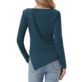 thumbnail image 3 of INSPIRE CHIC Long Sleeve Knit Top for Women's Boat Neck Fall Winter Irregular Hem Long Sleeve Casual Pullover Shirt M Blue Green, 3 of 6