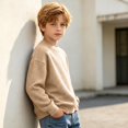 thumbnail image 4 of Abcomgle Kids Long Sleeve Shirt Boys Thermal Waffle Crewneck Tee for Boys Winter Basic Boys Tops Warm Boys Sweatshirts, 4 of 8