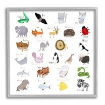Stupell Industries Learning Alphabet Wild Animals Graphic Art Gray Framed Art Print Wall Art, Design by Carla Daly