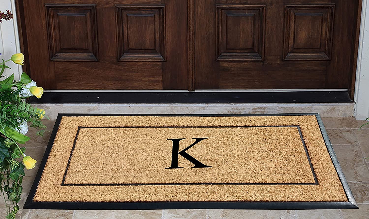 A1HC Natural Coir & Rubber Monogrammed Door Mat, 30x60 in, Thick Durable Heavy-Duty Entrance Mat with Thin Profile for Front Door