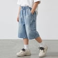 thumbnail image 4 of Kids Denim Shorts Elastic Waist Straight Leg Jeans Shorts Casual Loose Fit Denim Shorts with Pockets Summer Clothes 5-6 Years, 4 of 8