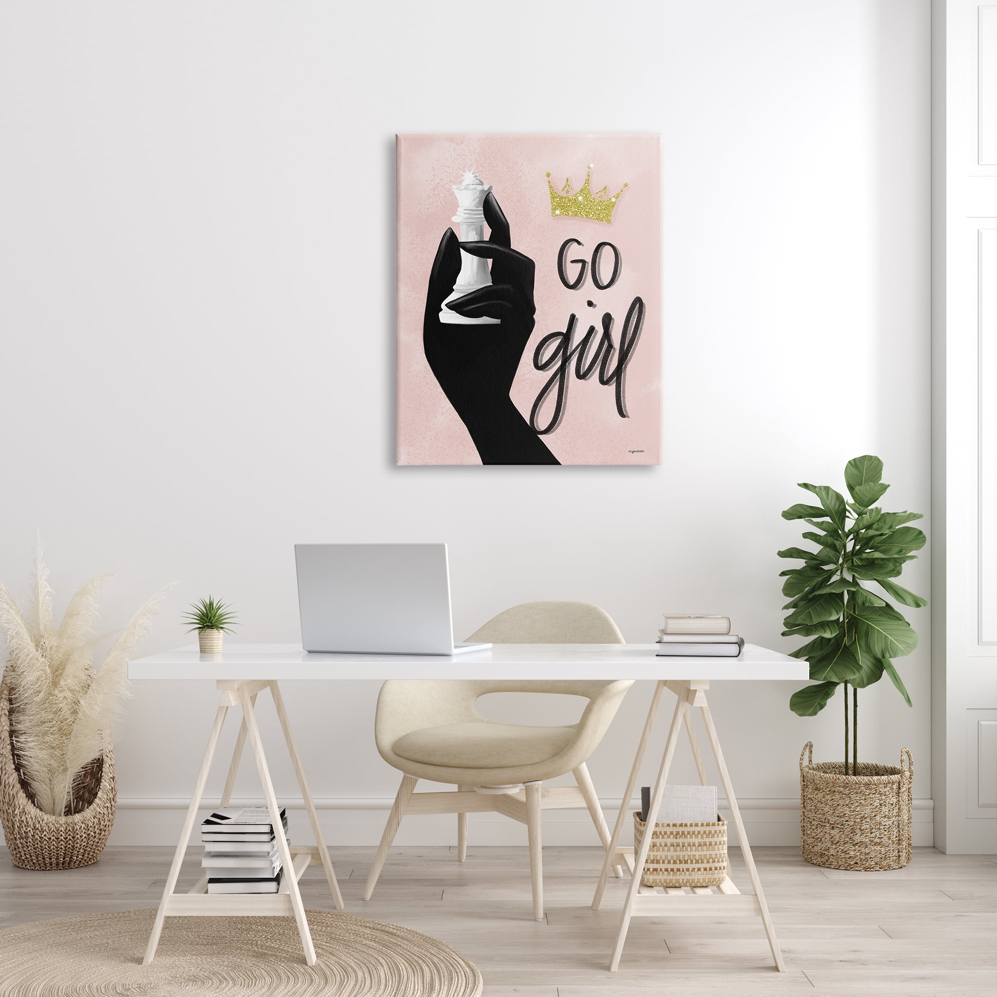 Stupell Industries Go Girl Phrase Sparkle Crown Queen Chess Piece, 30 x 40, Designed by Kyra Brown