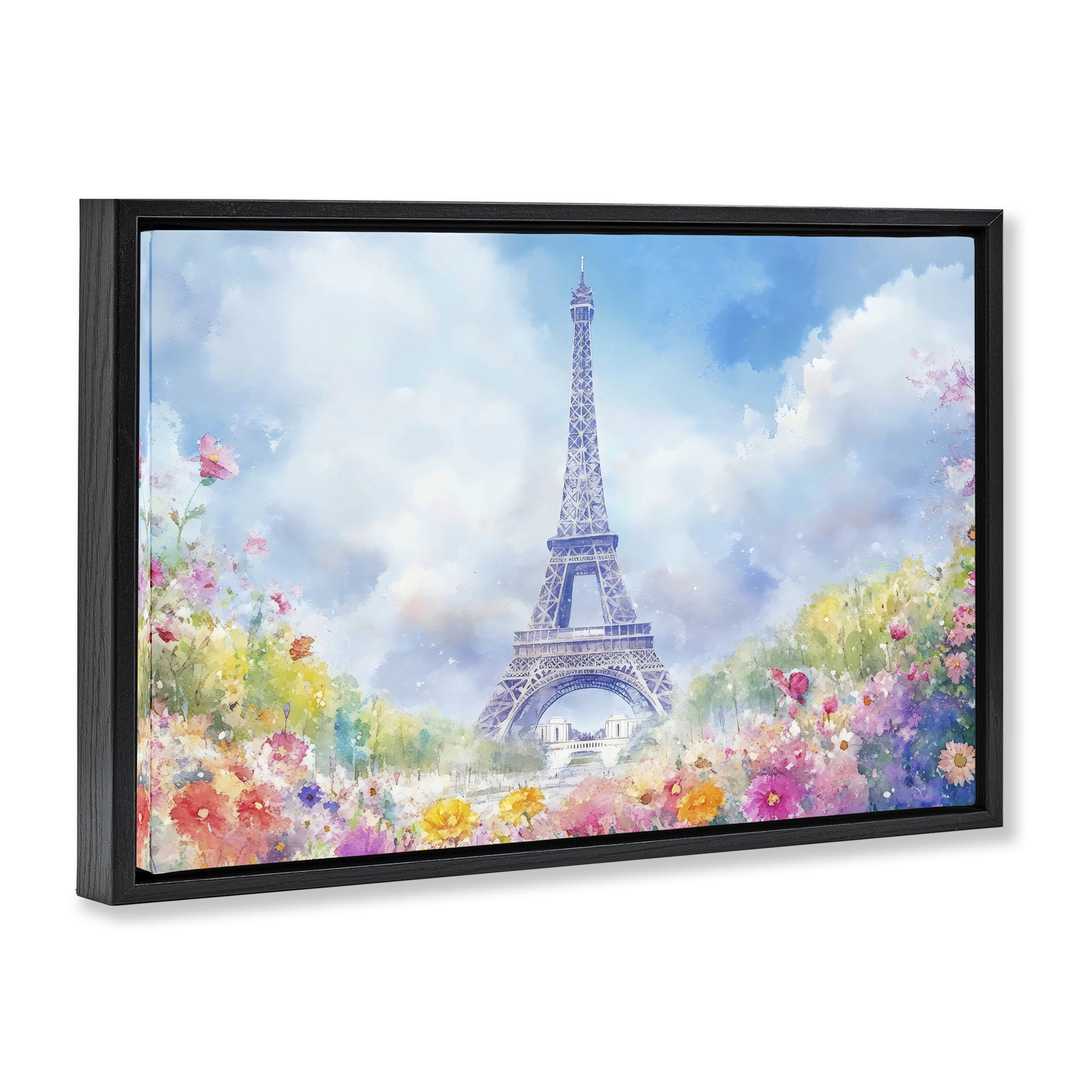 Stupell Industries Rainbow Spring at Eiffel Tower Black Framed Floater Canvas Wall Art, design by Creative Studio