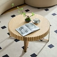 thumbnail image 4 of Kevinplus 31.5" Round Small Coffee Table, Handcraft Drum Coffee Table for Living Room, with Sturdy Pedestal,Natural Ash, 4 of 18
