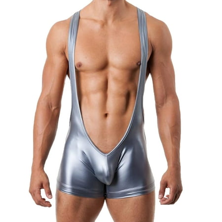 

Mens Underwear Clearance Under $10 Men Casual Solid Patent Leather Body Sculpting Hip Lift Sexy Low Waist Boxer Underwear Silver L D300