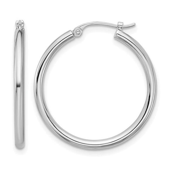 Platinum Polished Round Hoop Earrings (2mm Thick 1 inch wide)