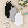 thumbnail image 2 of Douhoow 3 Pack Baby Girl Ribbed Rompers Summer Spaghetti Strap Back Cross Bodysuits 0-24 Months, 2 of 9
