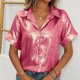 thumbnail image 4 of Camisa de mujer con cuello en V a la moda - Decoración con lámina dorada - Top informal de verano con vaqueros/pantalones - Ligero, 4 of 8