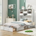 thumbnail image 3 of Elitezip Queen Size Murphy Bed with Bedside Shelves and a Big Drawer, Space-Saving Folding Murphy Bed with Bookcase, Solid Wood Storage Bed can be Folded into a Cabinet for Guest Room Office,White, 3 of 10
